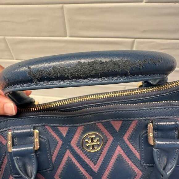 Tory Burch Blue/Purple Robinson Patchwork Double Zip Tote - Picture 11 of 11